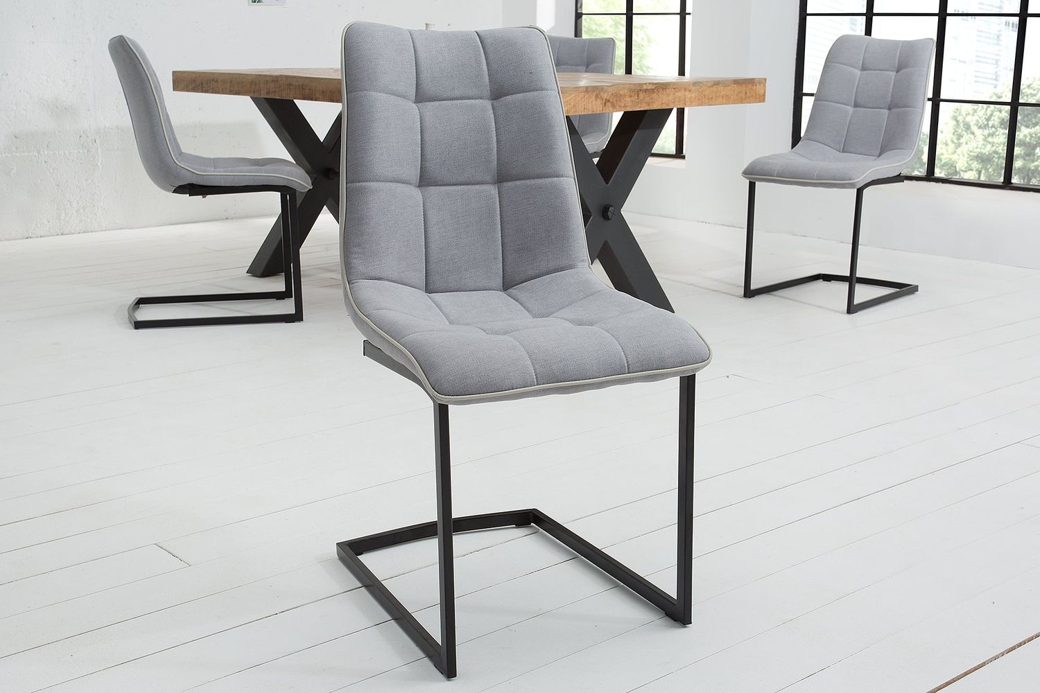 Chaise cantilever MIAMI en tissu tissé plat gris clair vintage - 38500