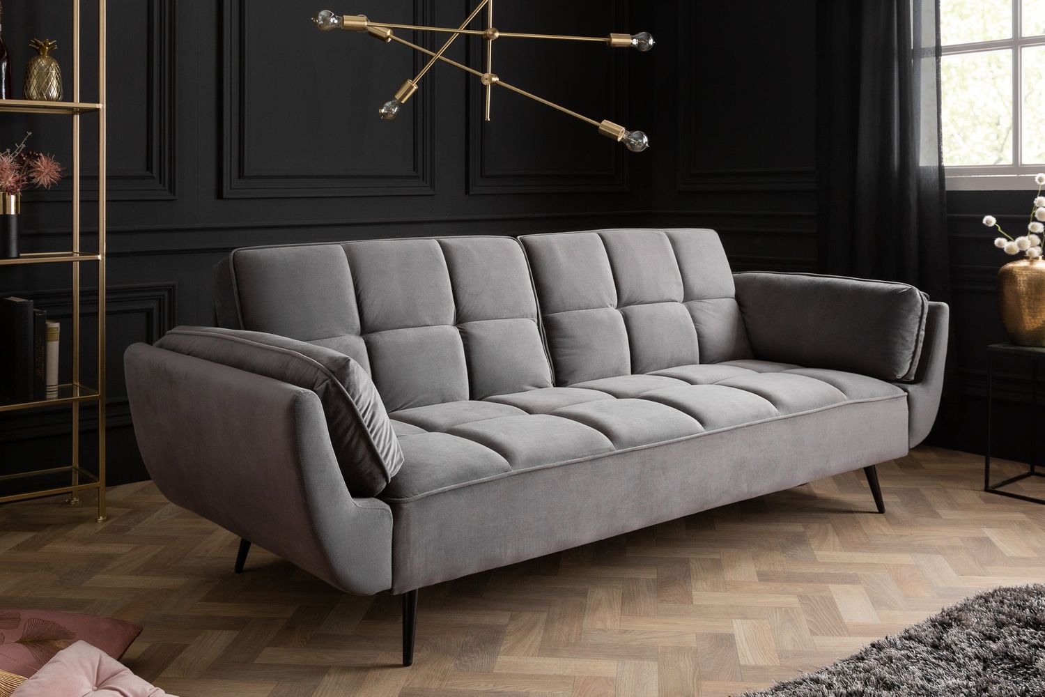 Canapé-lit BOUTIQUE 215 cm avec accoudoirs, velours gris - 40567