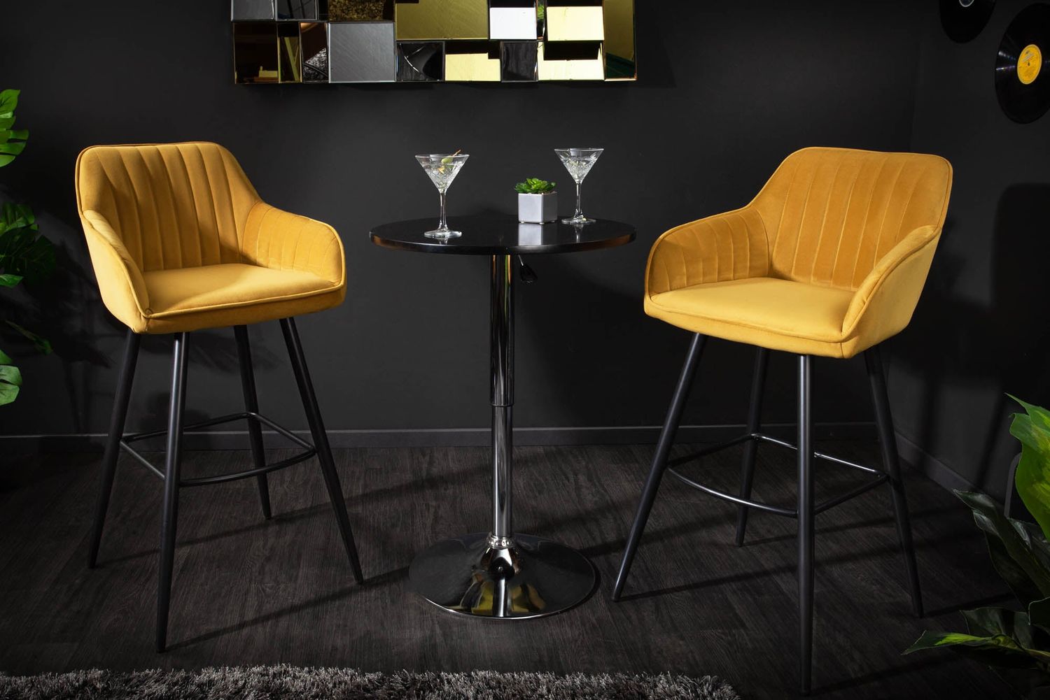 Chaise de bar TURIN en velours jaune moutarde matelassé - 40437