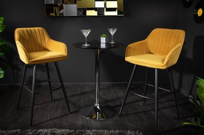 Chaise de bar TURIN en velours jaune moutarde matelassé - 40437