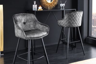 Chaise de bar EUPHORIA 74 cm velours gris - 43690