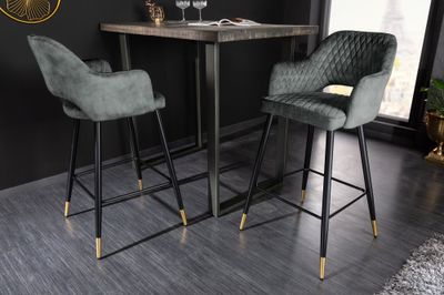 Chaise de bar PARIS avec matelassage décoratif en velours gris-vert - 41517