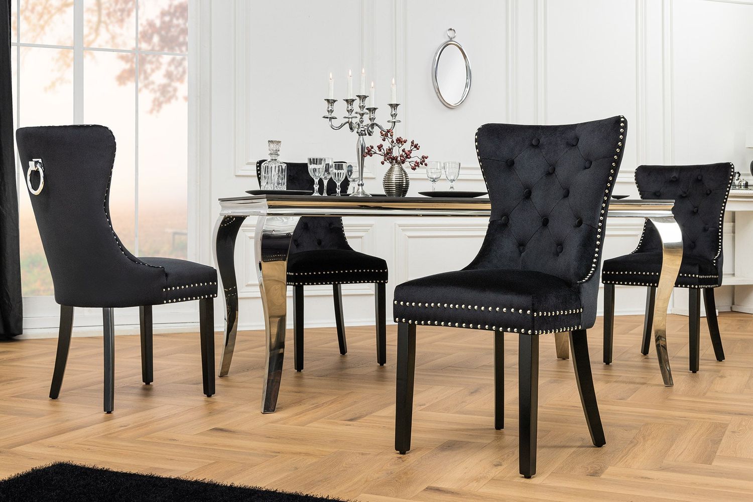 Chaise CASTLE avec poignée confort en velours noir de style baroque - 44587