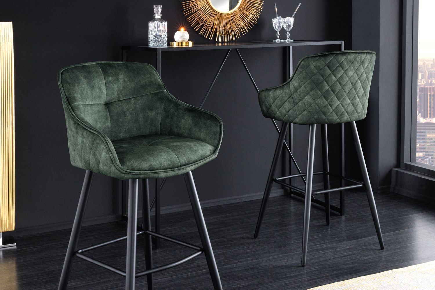 Chaise de bar EUPHORIA 74 cm velours vert - 43688