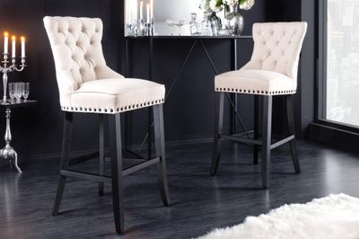 Chaise de bar CASTLE 74 cm en tissu texturé beige style Chesterfield - 43217