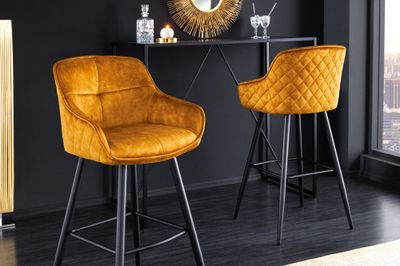 Chaise de bar EUPHORIA 74 cm velours jaune moutarde - 43687