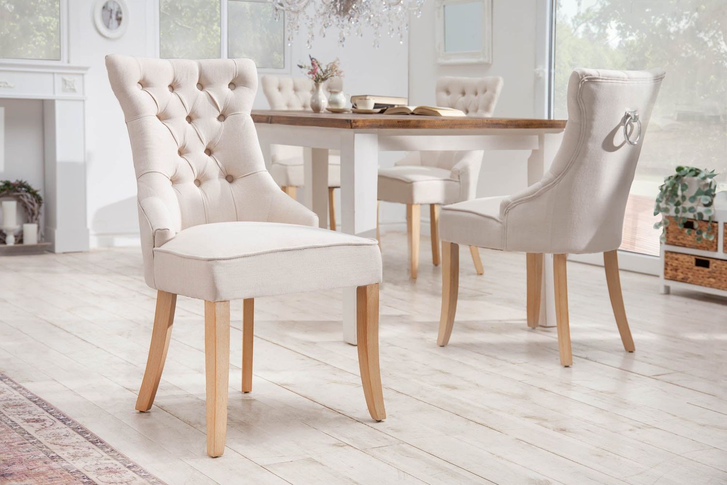 Chaise CASTLE avec poignée confort, lin beige, style maison de campagne - 40467