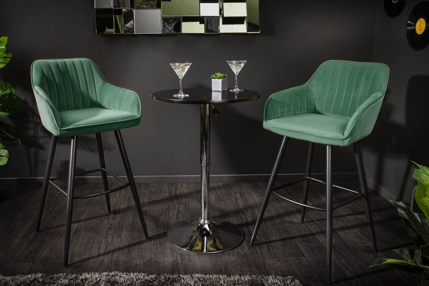 Chaise de bar TURIN en velours vert émeraude matelassé - 40436