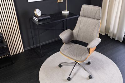 Chaise de bureau MANHATTAN 44-54 cm pivotante, revêtement en tissu texturé gris et bois noyer - 46664