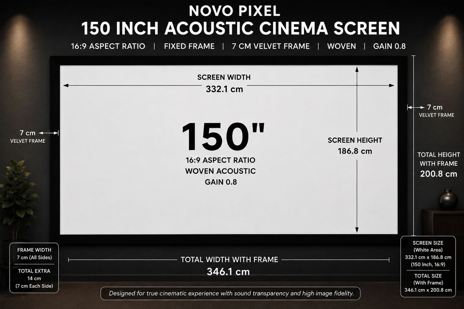 Novo Pixel Fixed Frame Screen 150 inch