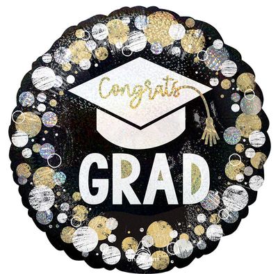Black/Gold Congrats Grad Helium Balloon