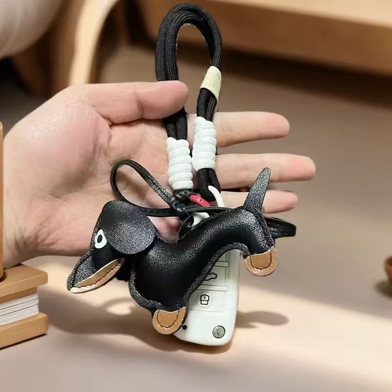 Teckel Sleutelhanger Leer Zwart-Bruin