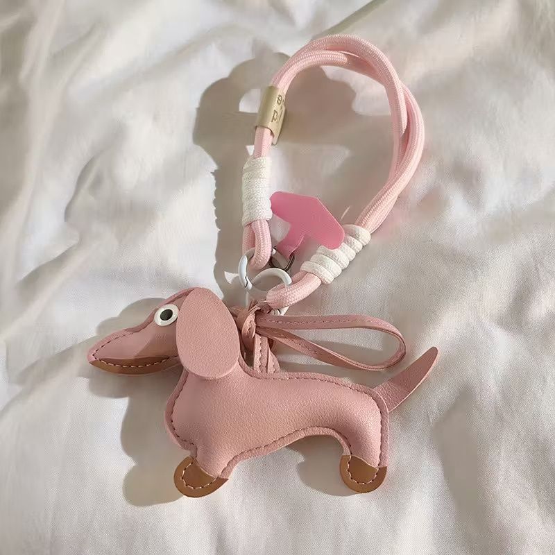 Teckel Sleutelhanger Leer Roze-Bruin