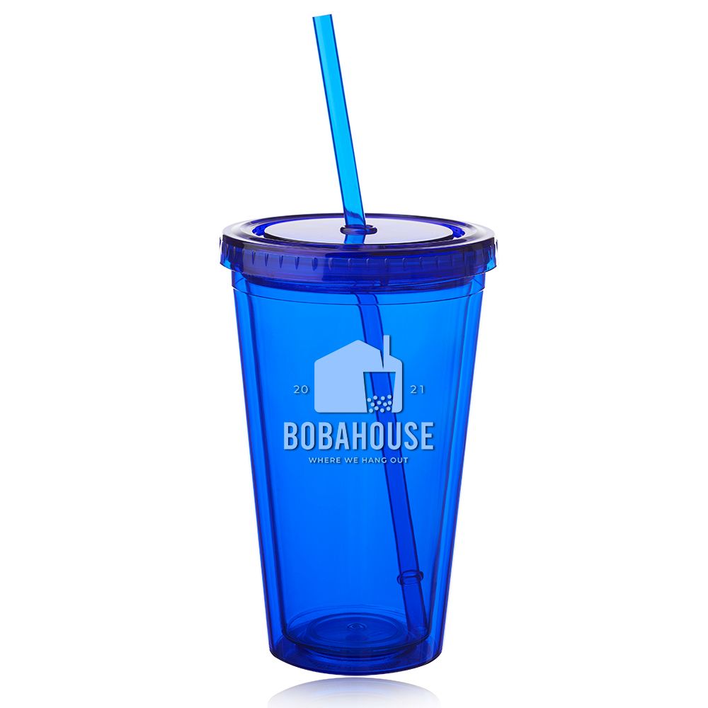 Double Wall Acrylic Tumblers With Straws 16 oz.