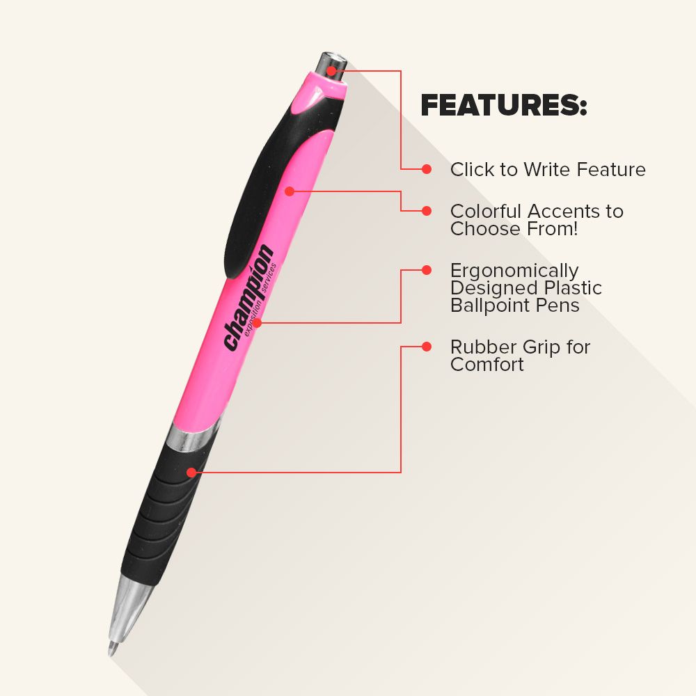 Bright Colors Rubber Grip Ballpoint Pens