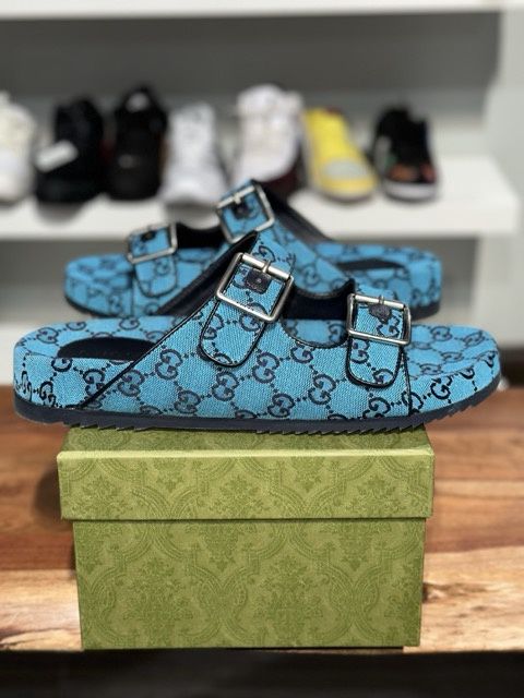 Gucci Strap Slide Sandal blue - Pre-Owned
