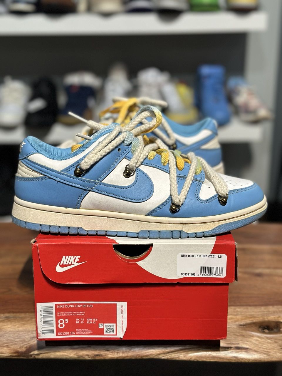 Nike Dunk Low UNC (CHEF HUY LE) - Pre Owned, Shoe Size: US M 8.5, Product Condition: Pre-Owned