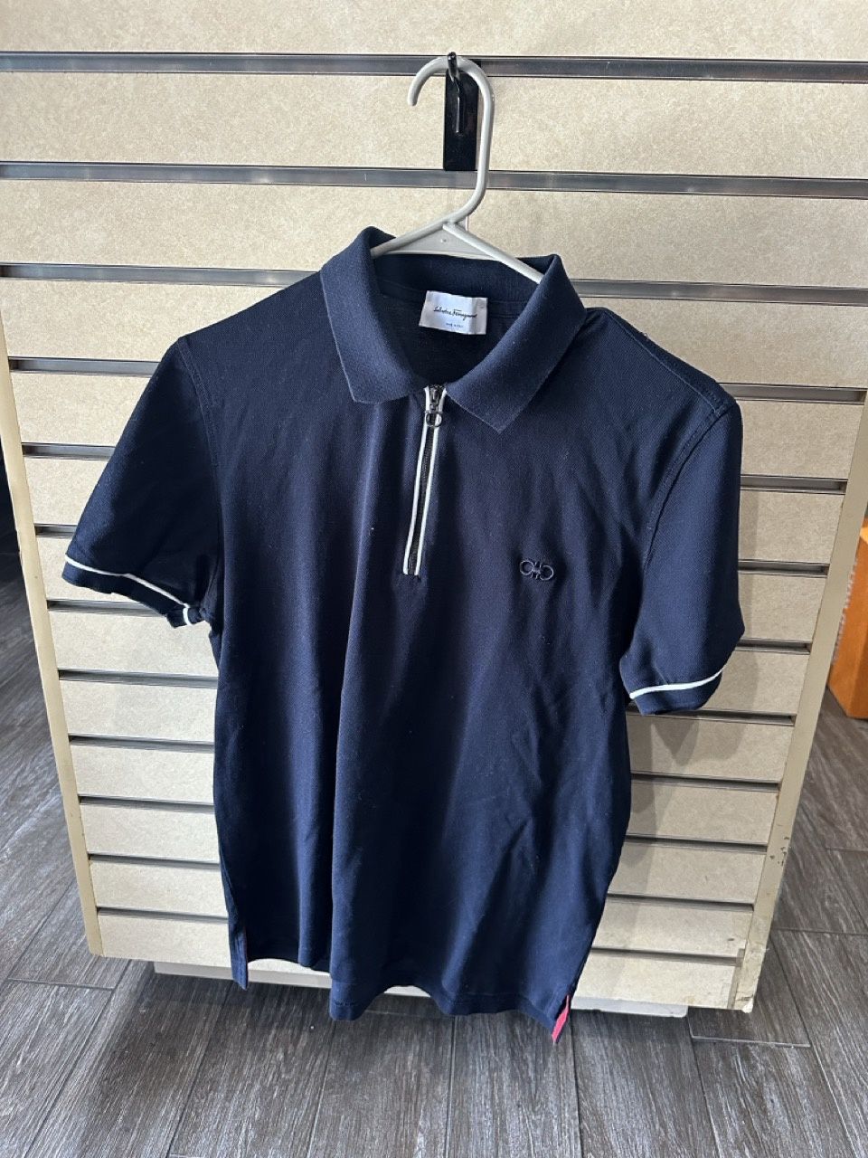 Ferragamo Zip Up T-Shirt Navy Size S Pre-Owned