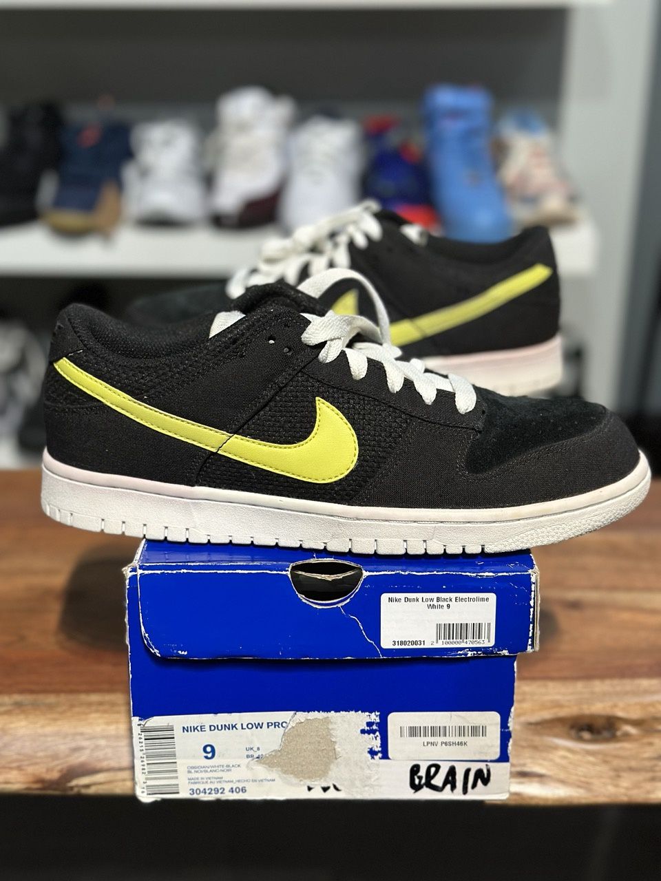 Nike Dunk Low Black Electrolime White - PreOwned, Shoe Size: US M 9, Product Condition: Pre-Owned