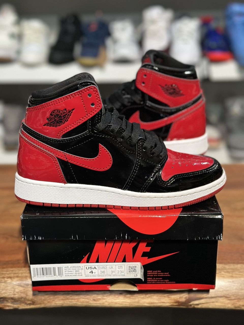 Jordan 1 Retro High OG Patent Bred (GS) - Pre-Owned, Shoe Size: US 4Y, Product Condition: Pre-Owned