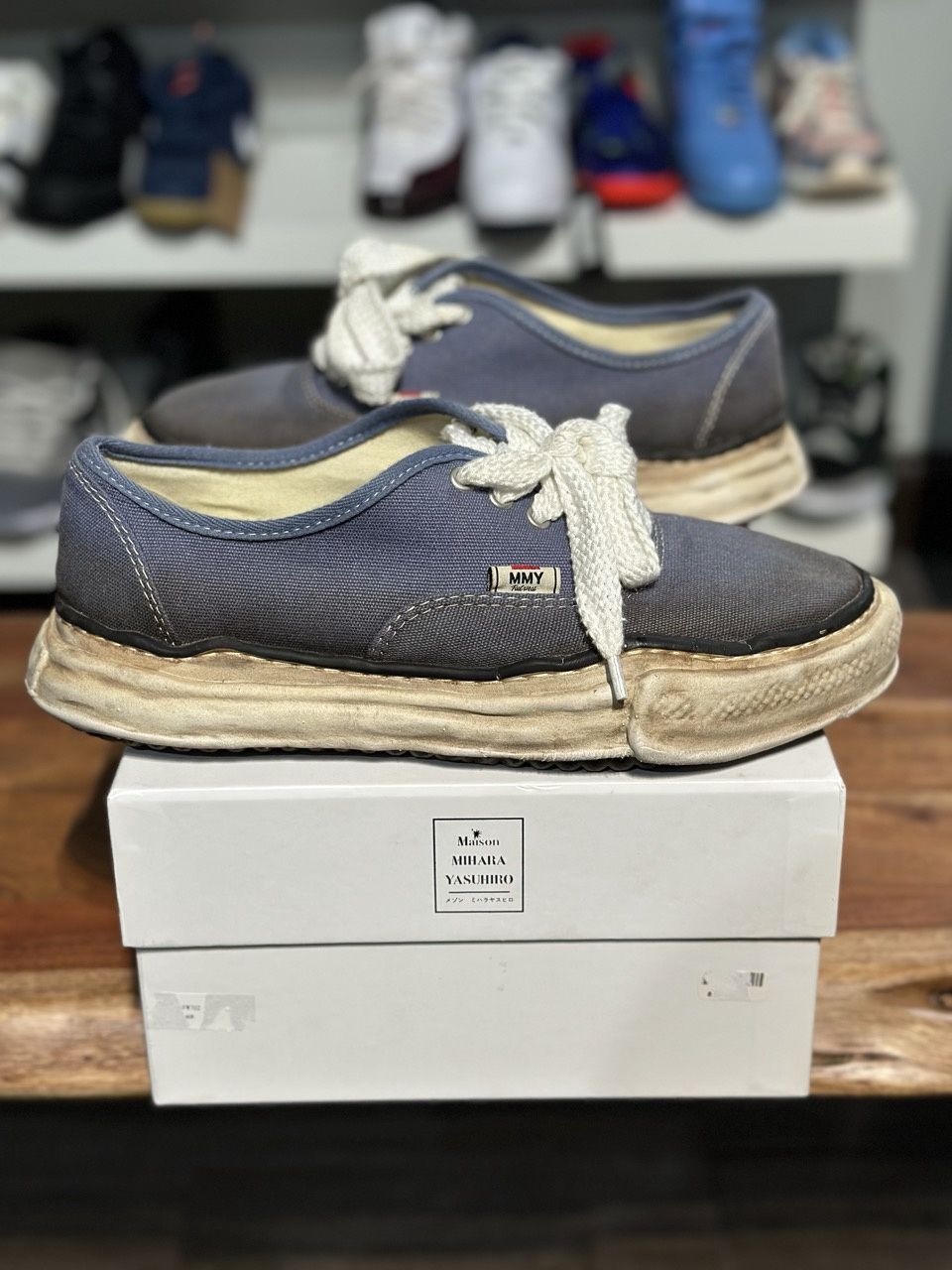 Maison Mihara Yasuhiro Peterson Blue Washed Denim - Pre-Owned, Shoe Size: US M 9, Product Condition: Pre-Owned