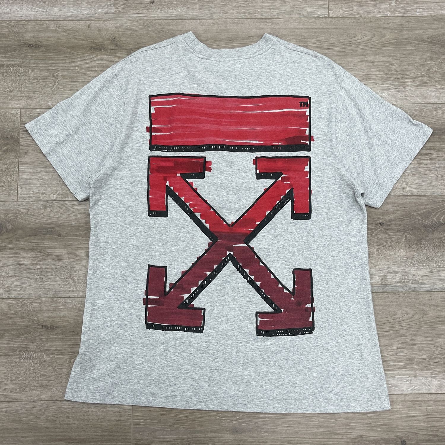 Off-White Marker Slim Tee &#39;Grey/Red&#39;