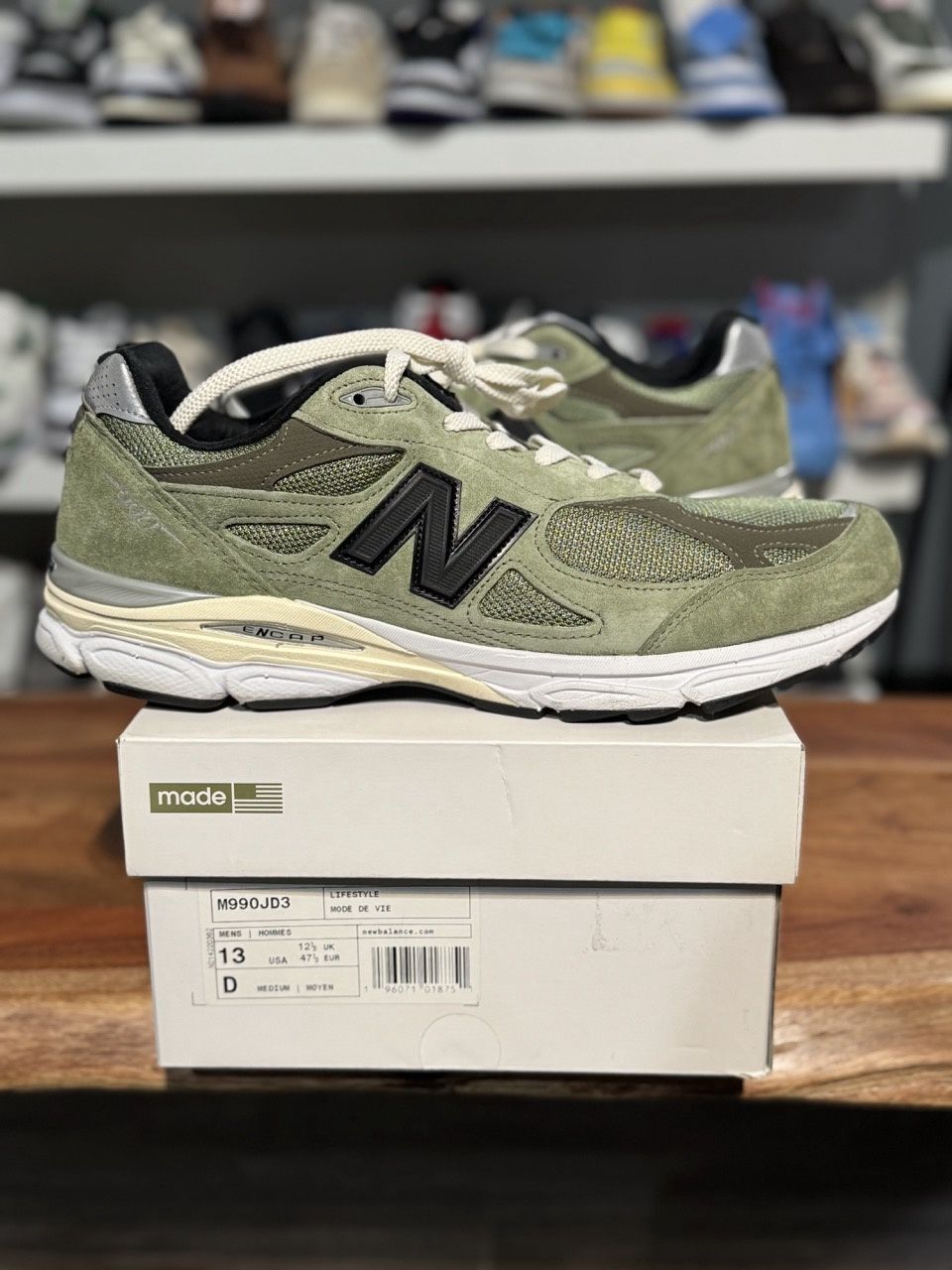 New Balance 990v3 MiUSA JJJJound Olive • Pre-Owned, Shoe Size: US M 13, Product Condition: Pre-Owned