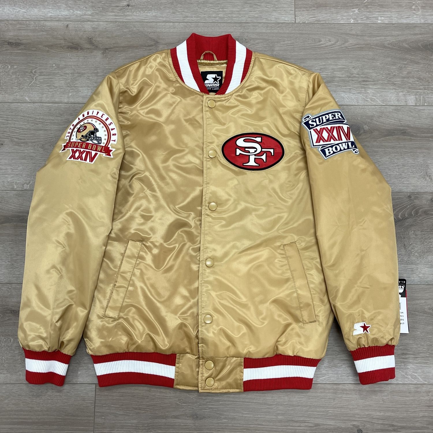 2021 SF 49ers Bomber Jacket Mens XXL Gold Quilt Satin Starter 30th Anni SB XXIV