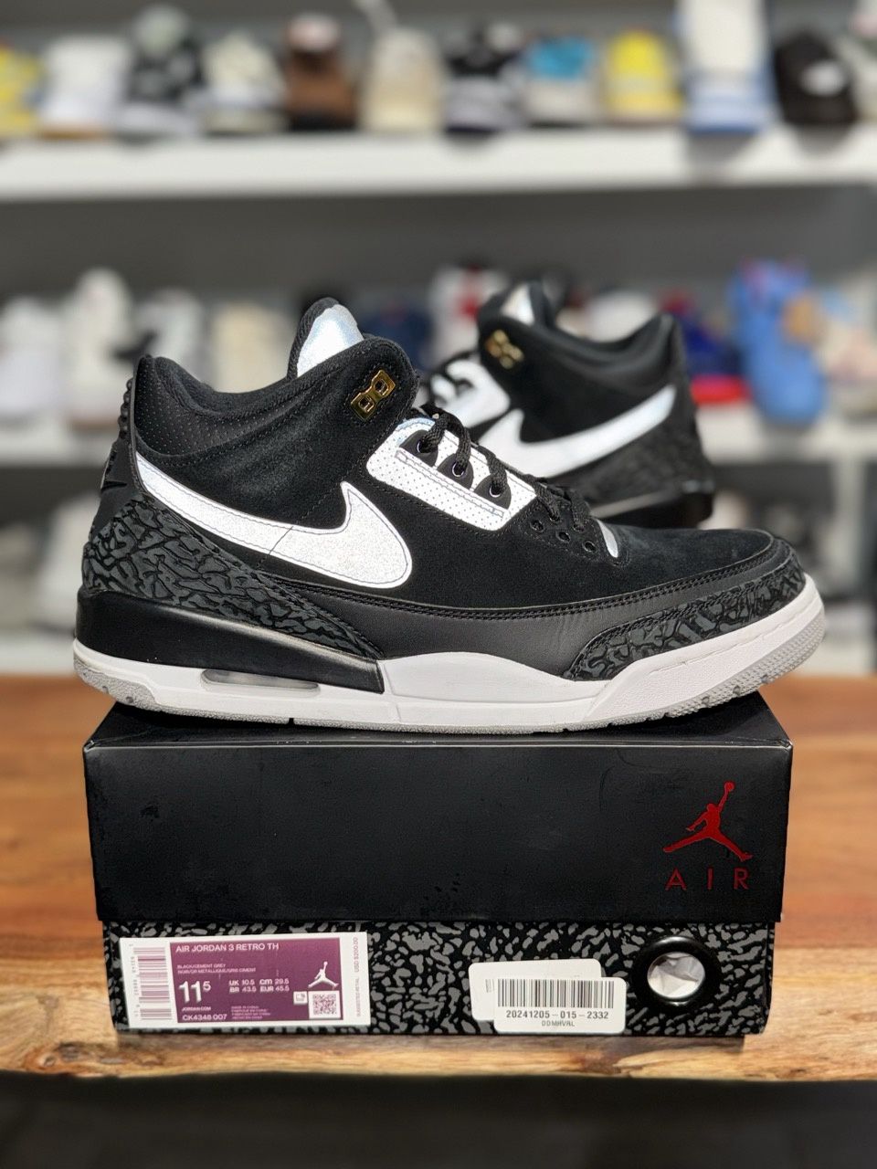 Jordan 3 Retro Tinker Black Cement Gold • Pre-Owned, Shoe Size: US M 11.5, Product Condition: Pre-Owned