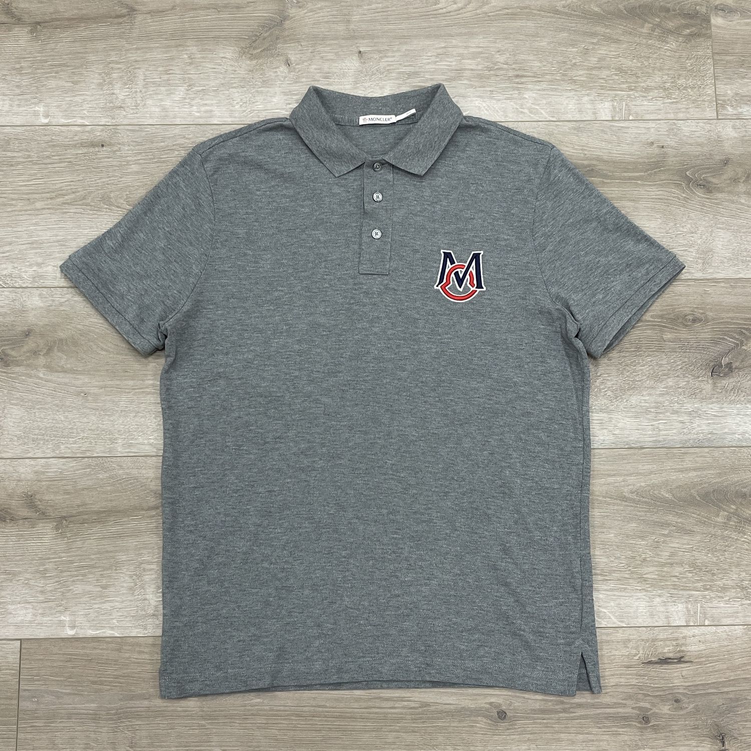Moncler Light Grey Logo Cotton Pique Polo Shirt