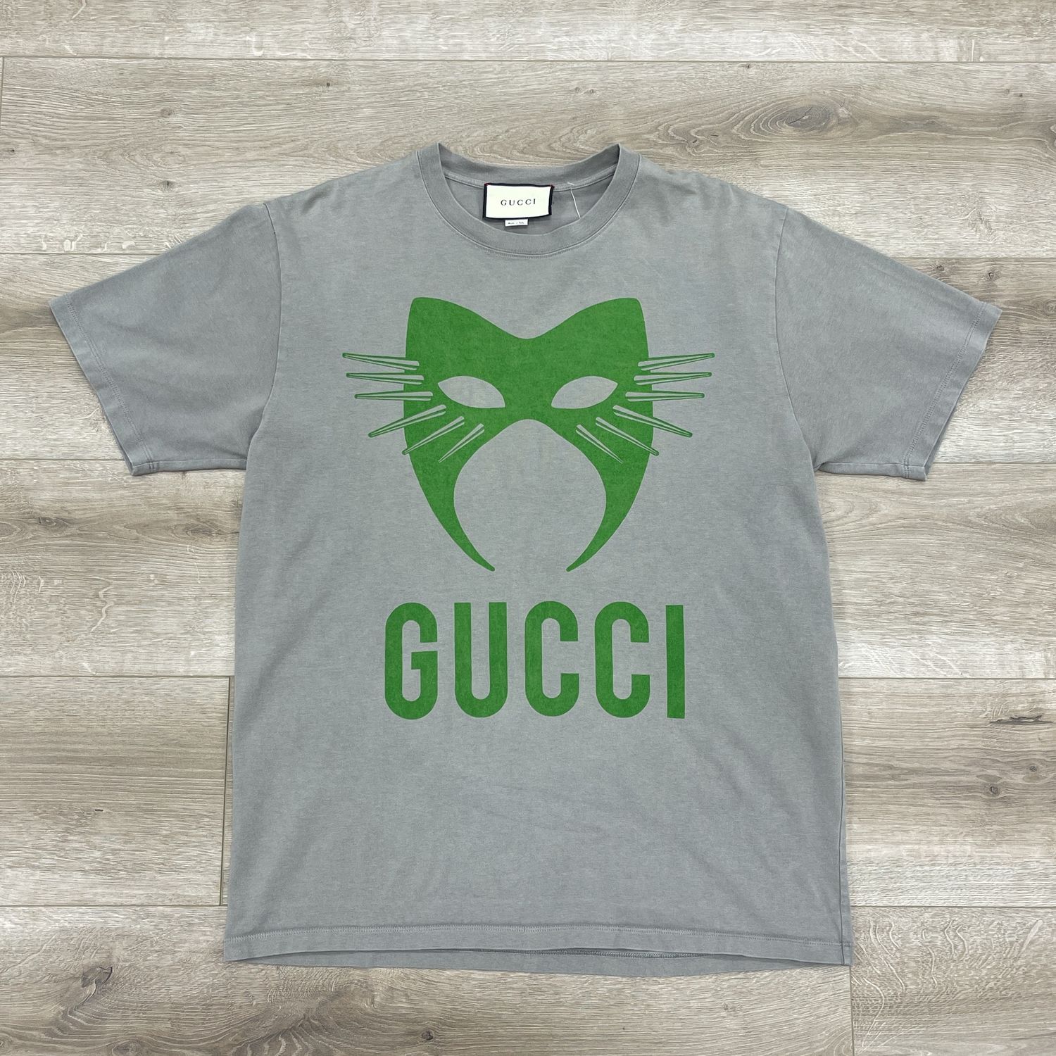 Gucci Oversized Jersey Mask Printed Cotton T-Shirt in Gray