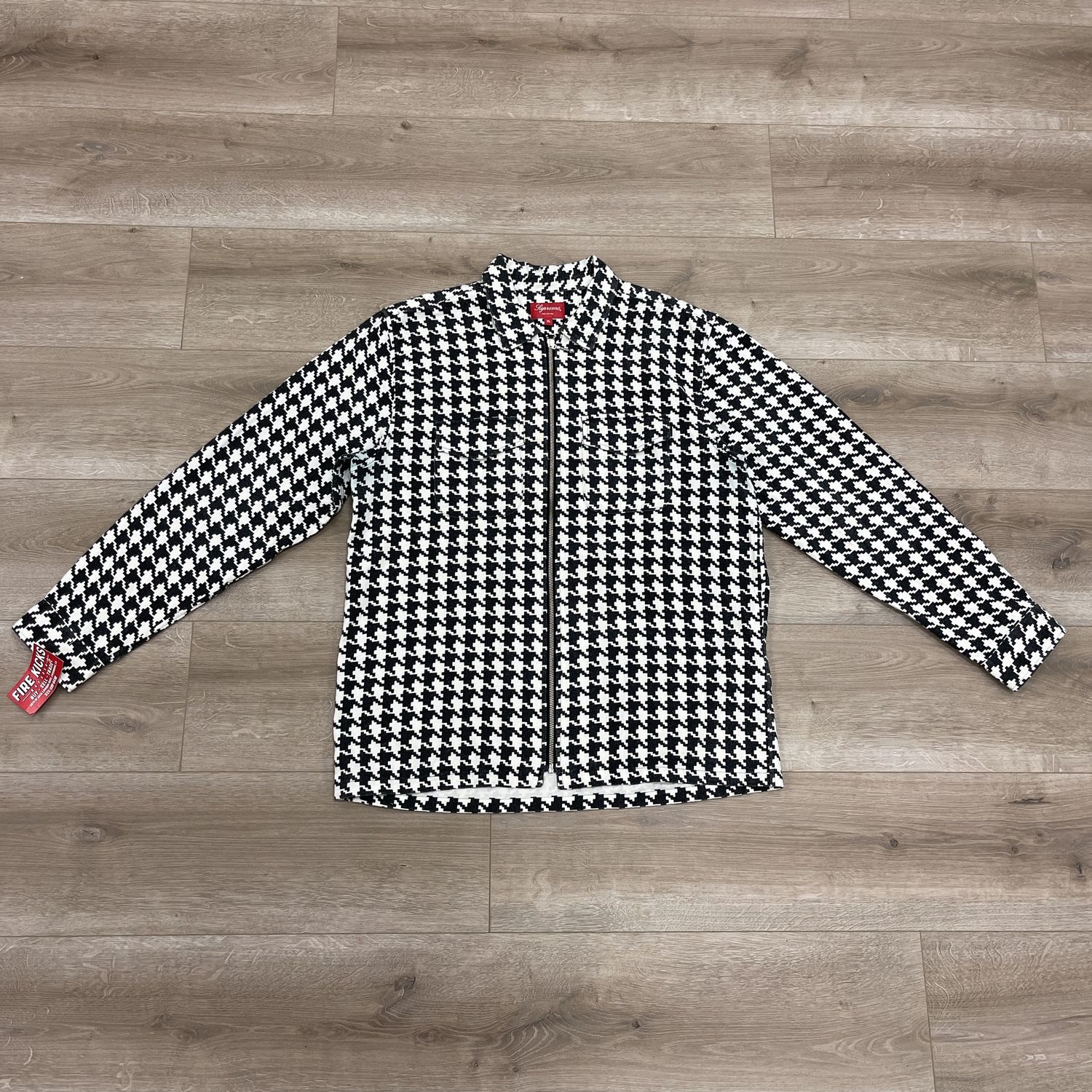 FW18 Supreme Houndstooth Flannel Zip Up Shirt White