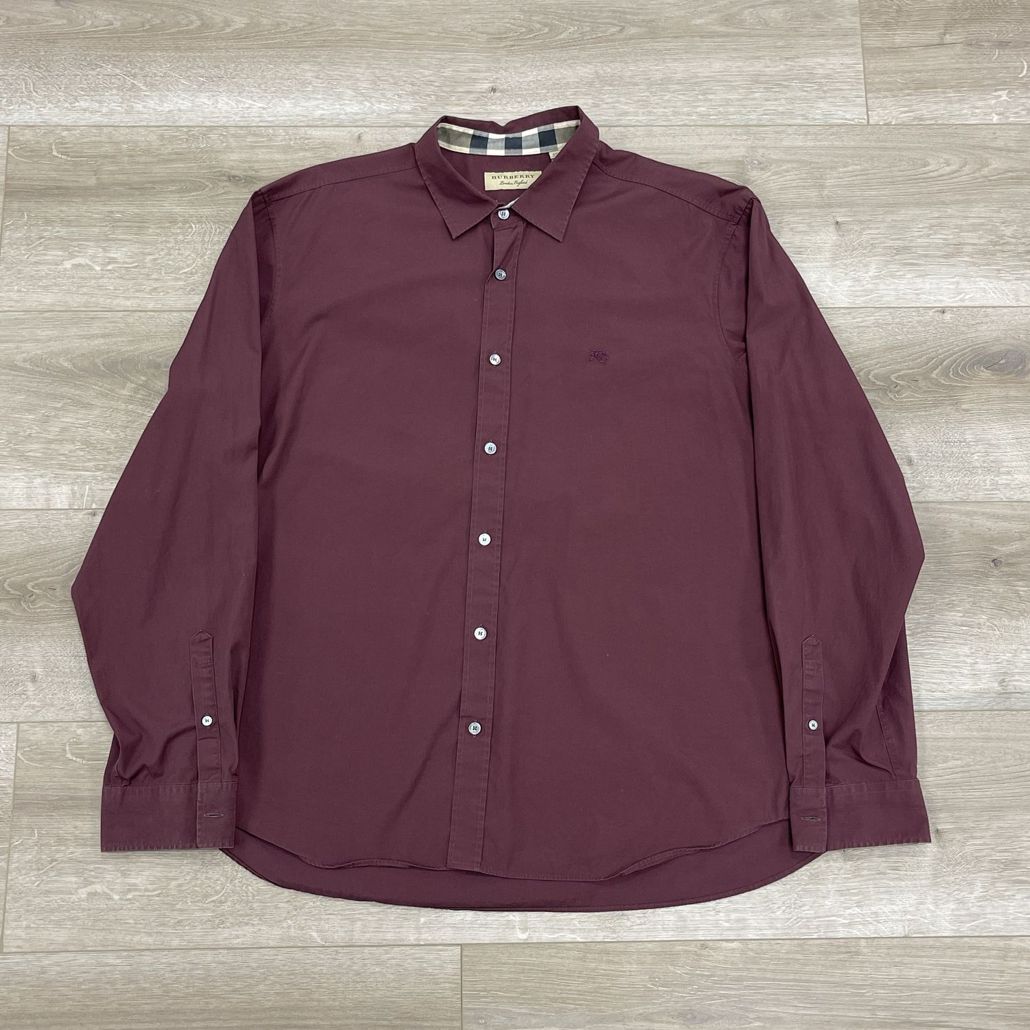Burberry Slim Fit Monogram Motif Stretch Cotton Poplin Shirt Deep Maroon