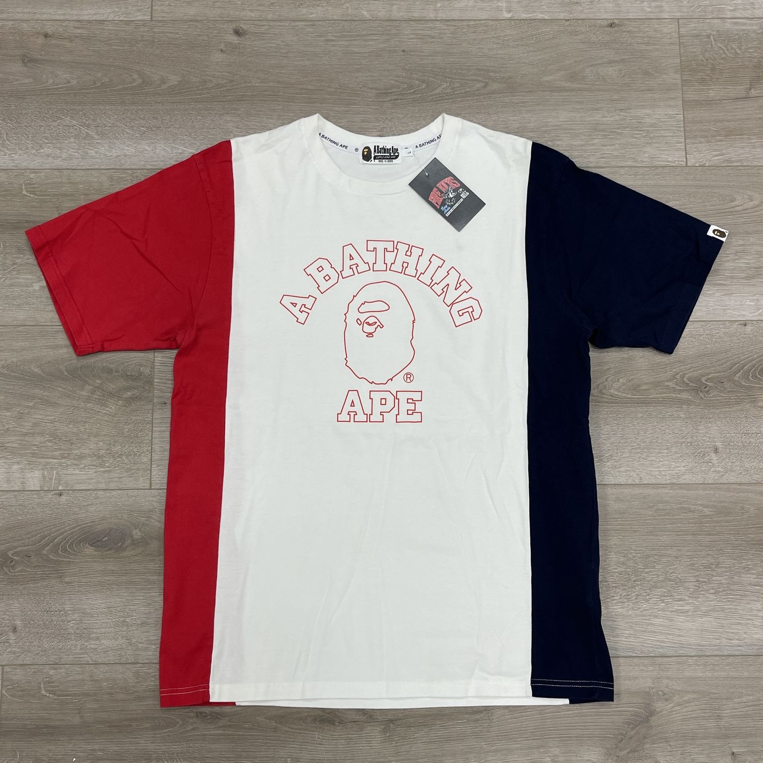 2015 Bape Split Cut Reconstructed Tee White College Logo OG
