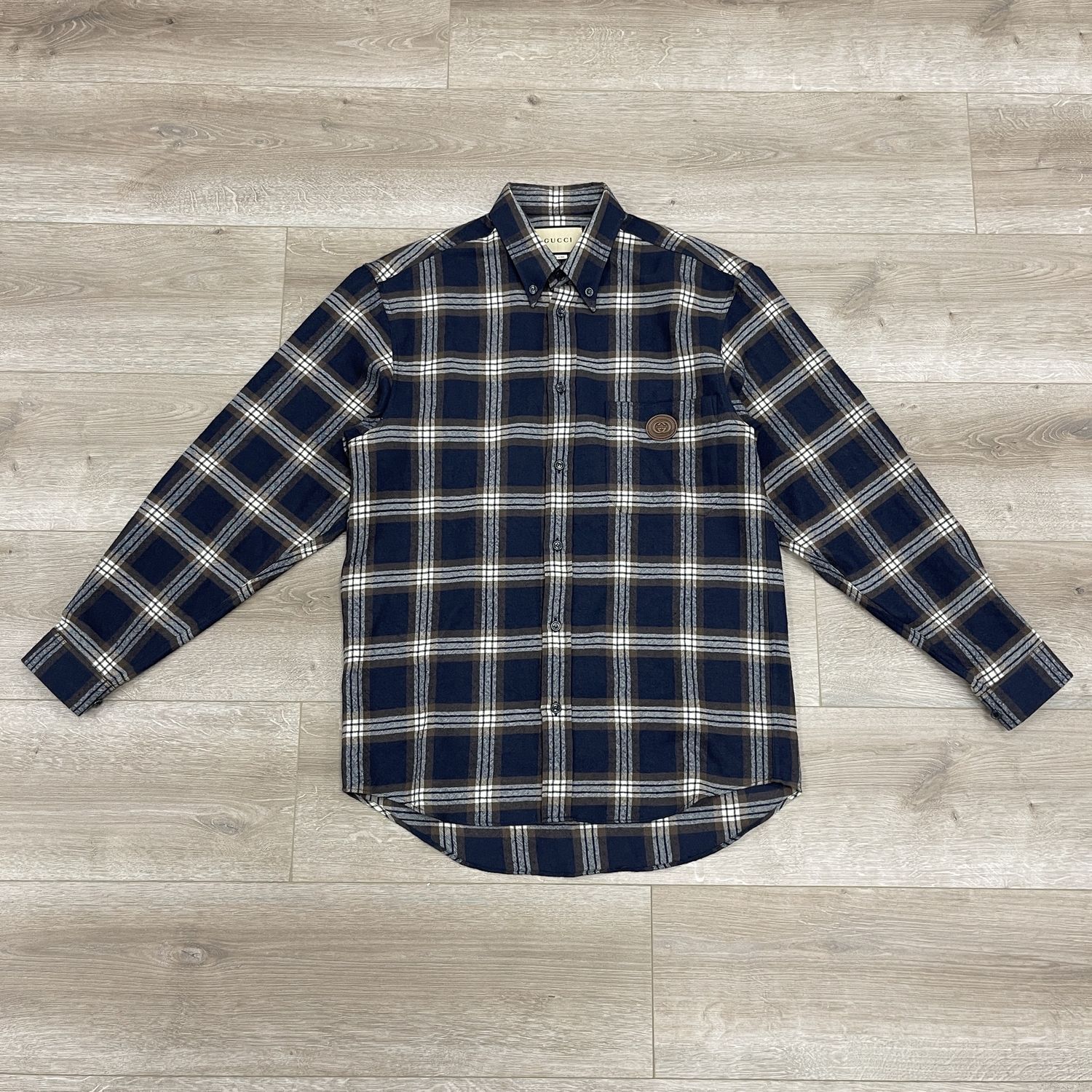 2021 GUCCI  Check wool shirt with Interlocking G
