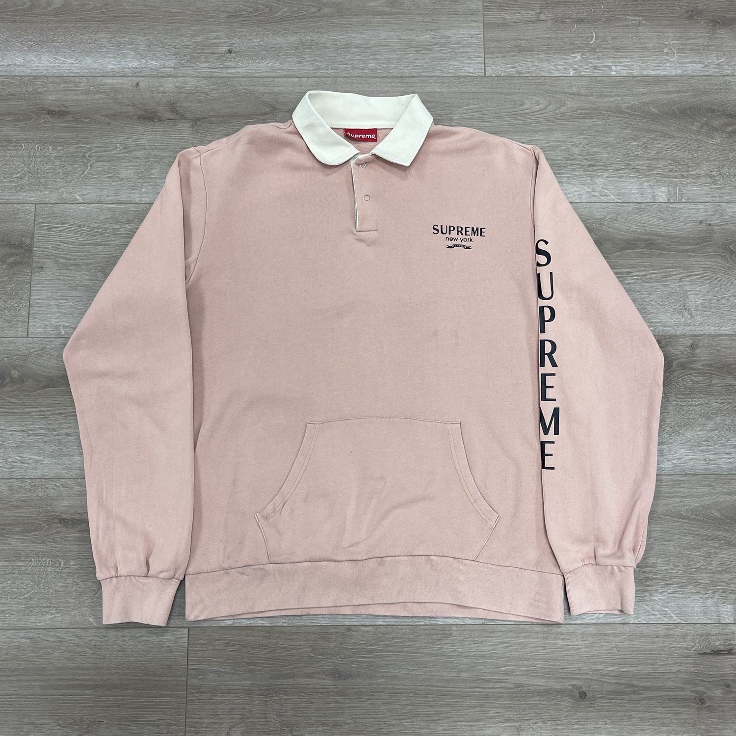 SS16 Supreme Men&#39;s Pink and White Sweatshirt