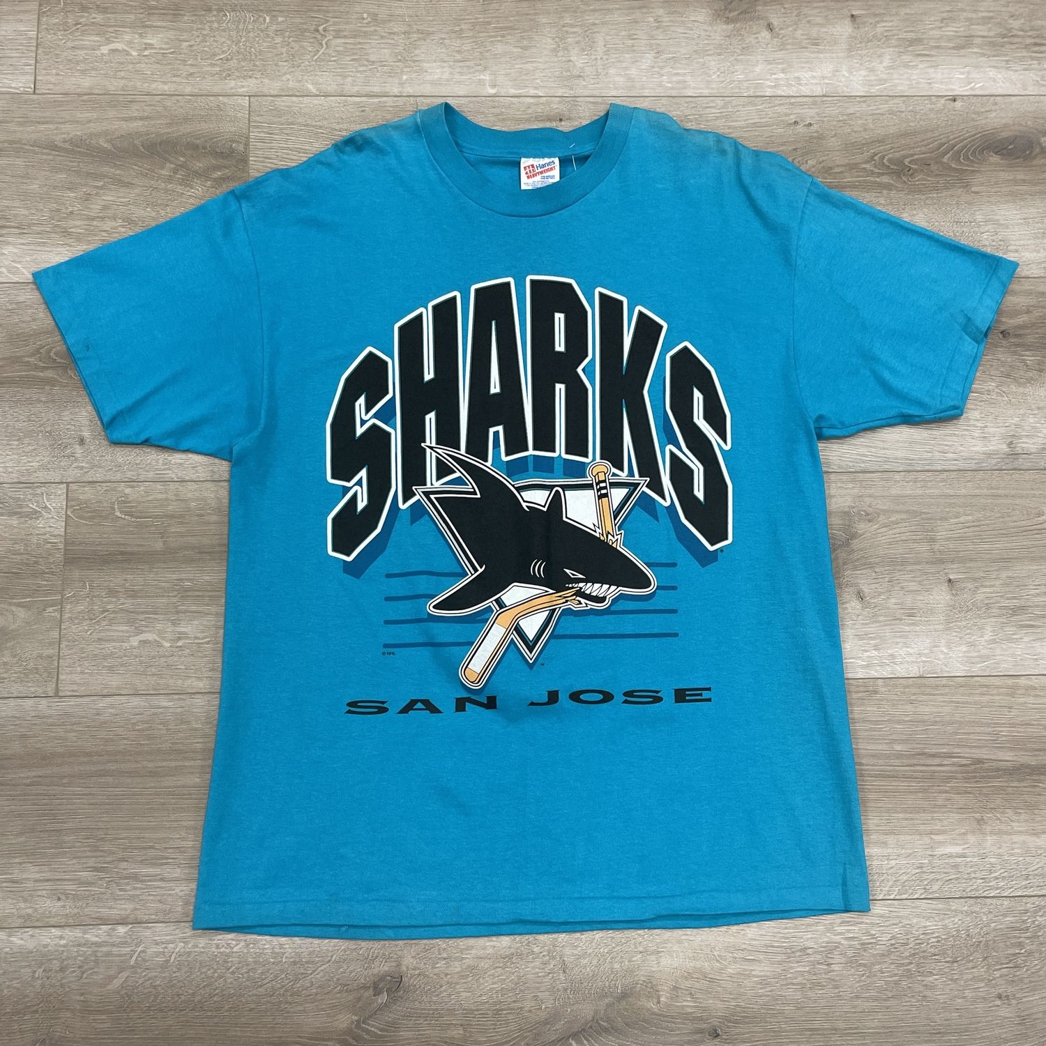 Vintage 90&#39;s San Jose Sharks Hockey Tee Blue