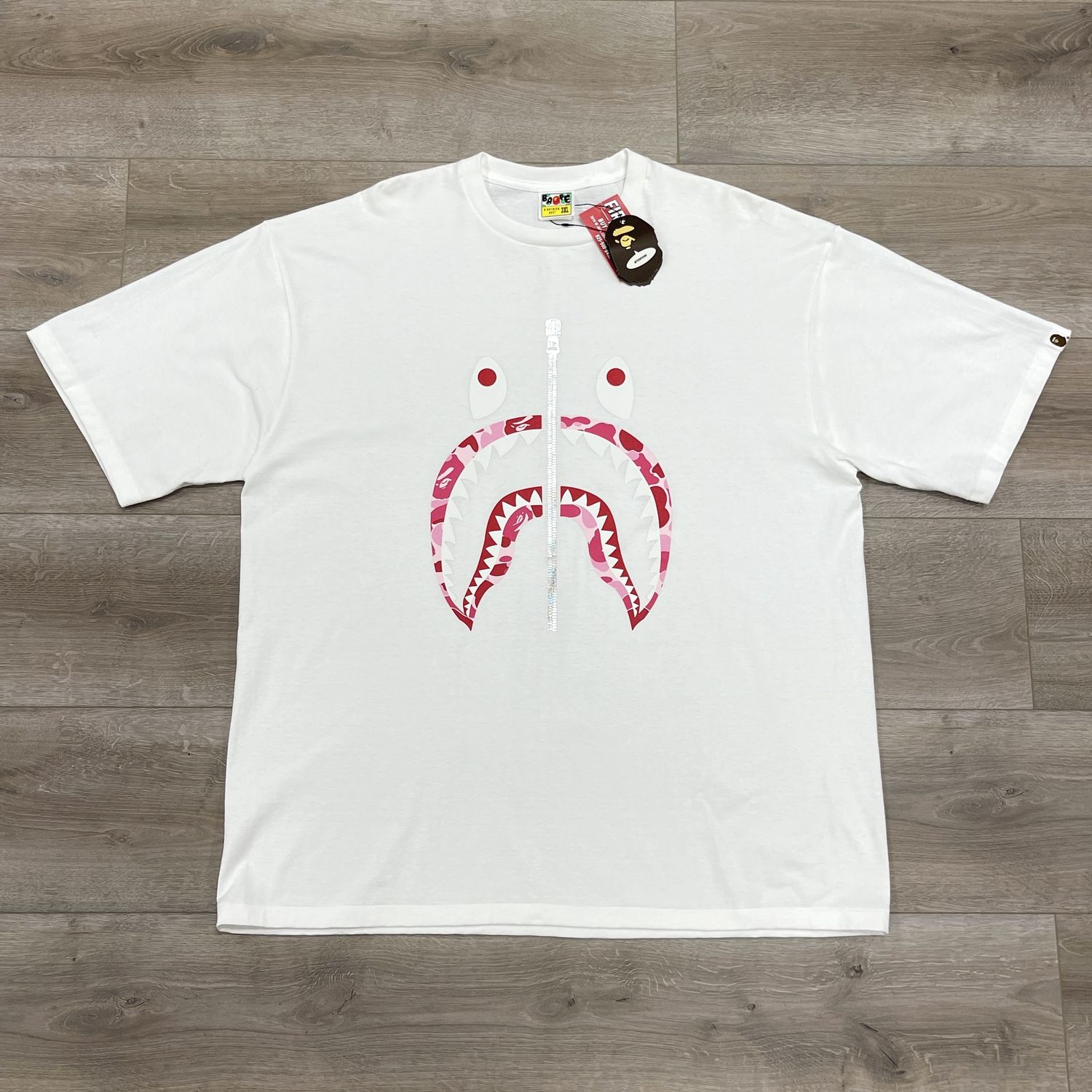 BAPE ABC Camo Shark Tee &#39;White/Pink&#39;