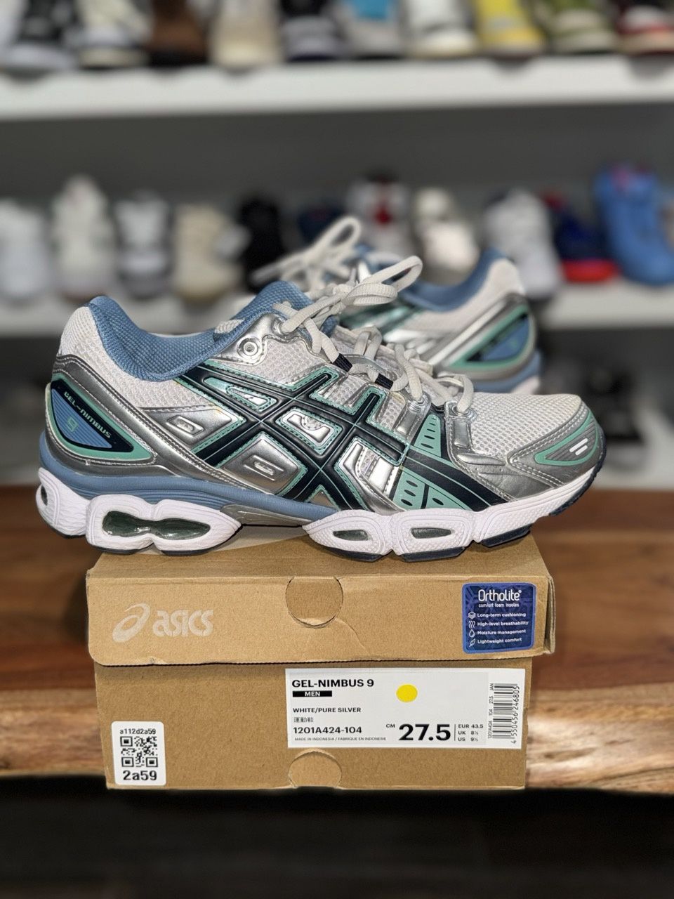 ASICS Gel-Nimbus 9 White Mint Steel Blue - Pre-Owned, Shoe Size: US M 9.5, Product Condition: Pre-Owned