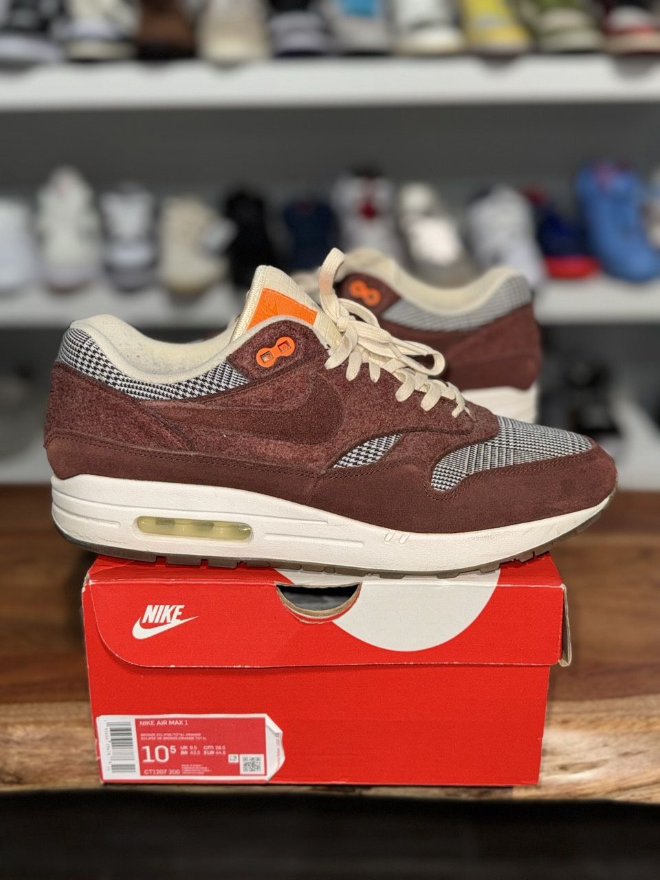 Nike Air Max 1 Houndstooth Bronze Eclipse - Pre-Owned, Shoe Size: US M 10.5, Product Condition: Pre-Owned