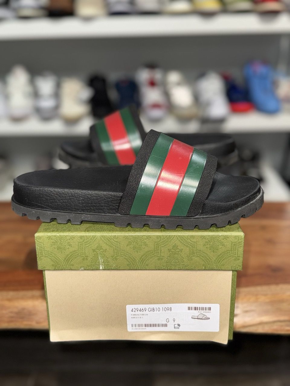 Gucci Web Slide Sandal Black - Pre-Owned, Shoe Size: US M 10, Product Condition: Pre-Owned