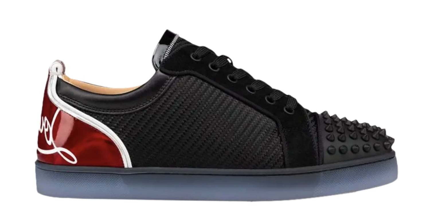 Christian Louboutin Fun Louis Junior Spikes Low &#39;Version Black Red&#39; • Pre-Owned