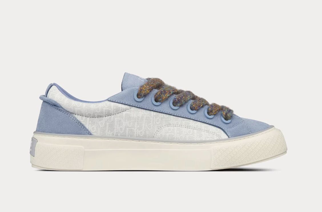 Dior - B33 Gray and White Dior Oblique Jacquard and Blue Suede Low Top Sneakers • Brand New, Product Condition: Brand New, Shoe Size: US M 12