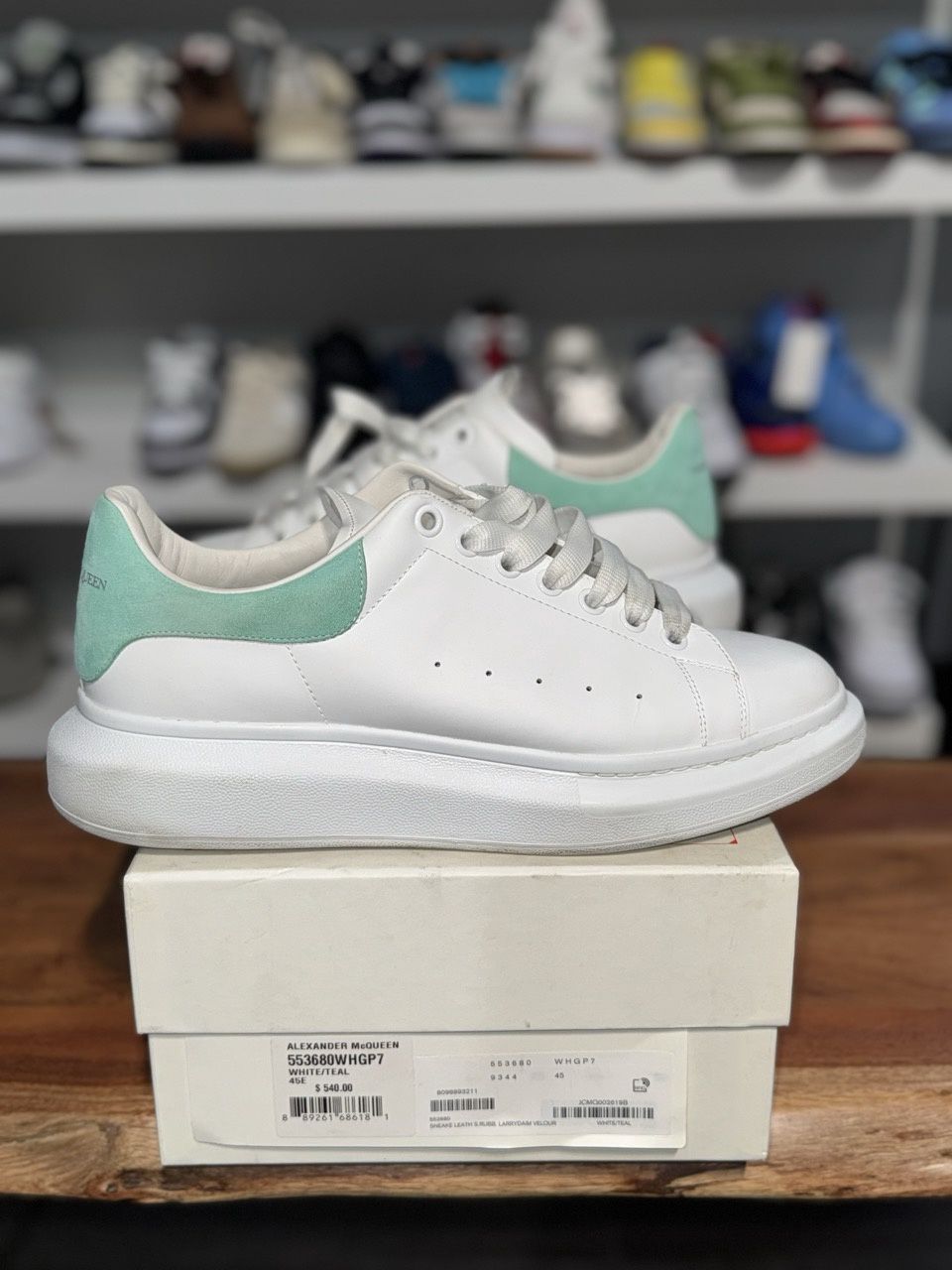 Alexander McQueen Oversized White Teal • Pre-Owned, Shoe Size: US M 12, Product Condition: Pre-Owned