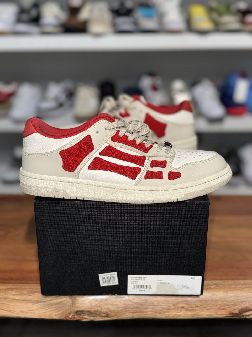 AMIRI Skel Top Low White Red Chenille - Pre-Owned, Shoe Size: US M 9, Product Condition: Pre-Owned