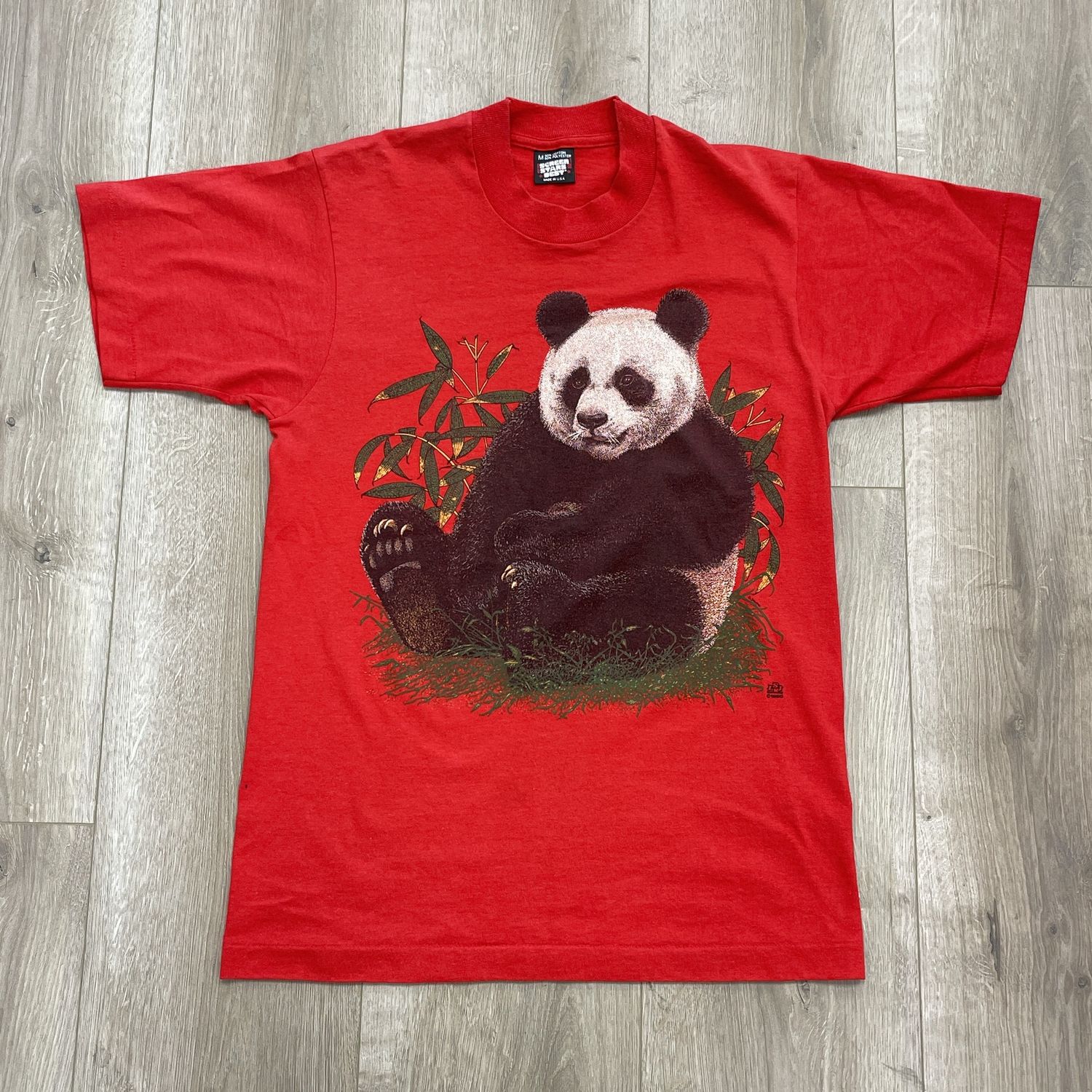 Vintage 1990 Panda Red Tee Size Large