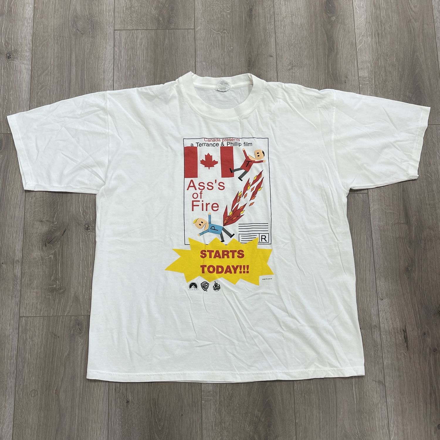Vintage 1999 South Park Terrence &amp; Philip Ass&#39;s Of Fire Tee Size XL