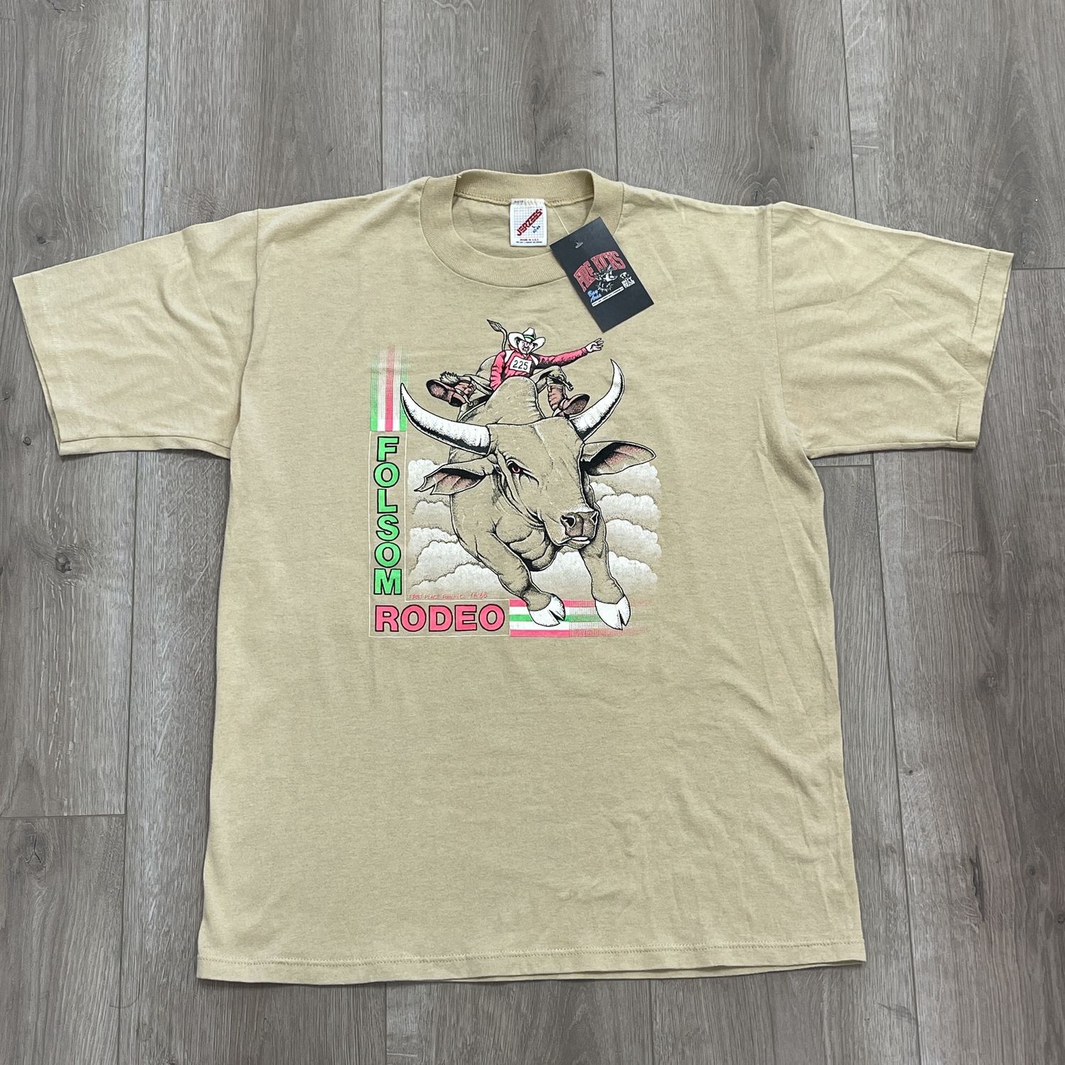 Vintage 1988 Folsom Rodeo Bull Rider Tee Size Large Slim Pre-Owned