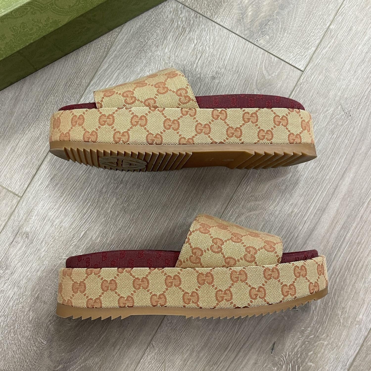 Gucci GG Supreme Platform Sandal Dark Red (W) • Pre-Owned, Shoe Size: US W 8, Product Condition: Pre-Owned