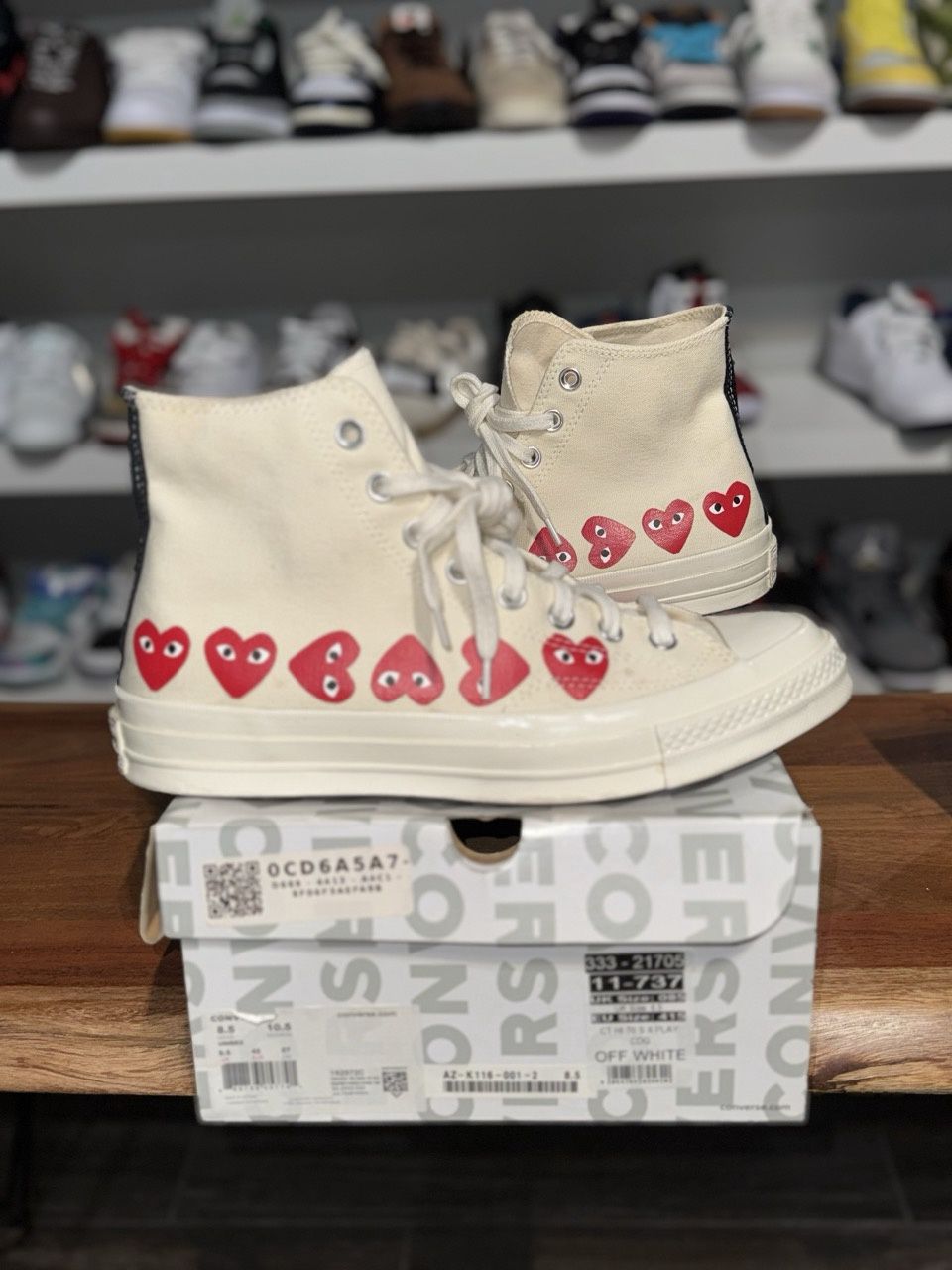 Converse Chuck Taylor All Star 70 Hi Comme des Garcons PLAY Multi-Heart White, Shoe Size: US M 8.5, Product Condition: Pre-Owned